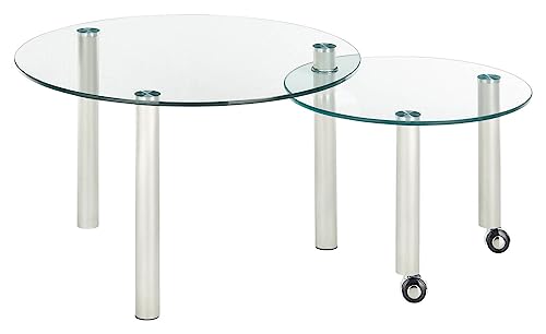 Home4You Couchtisch-Set - Silbergrau - Glas - Metallgestell - 2-teilig - mit 2 Rollen von Home4You