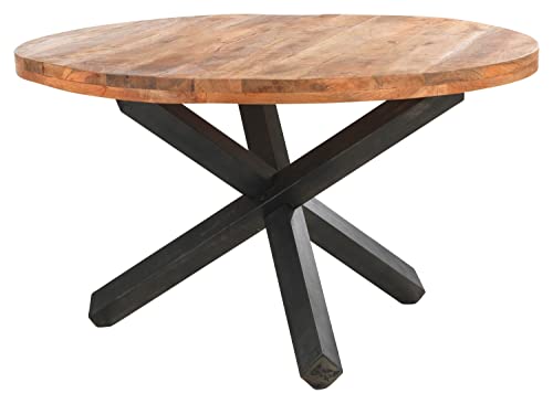 Home4You Esstisch - Anthrazit - Braun - Mangoholz massiv - Metallgestell - Ø 130 cm von Home4You