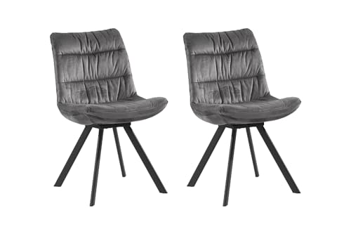 Home4You Esszimmerstuhl Küchenstuhl Wohnzimmerstuhl Polsterstuhl | 2er Set | Samt | Grau | Schwarz matt Home4You Esszimmerstuhl Küchenstuhl Wohnzimmerstuhl Polsterstuhl | 2er Set | Samt | Grau | Schwarz matt von Home4You