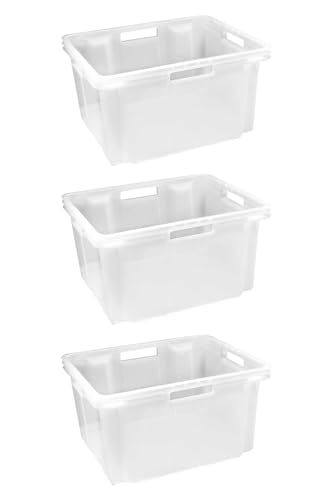 Home4You Euro-Boxen 3er Set Aufbewahrungsboxen Stapelboxen - Kunststoff - transparent - stapelbar - 26 Liter Fassungsvermögen von Home4You