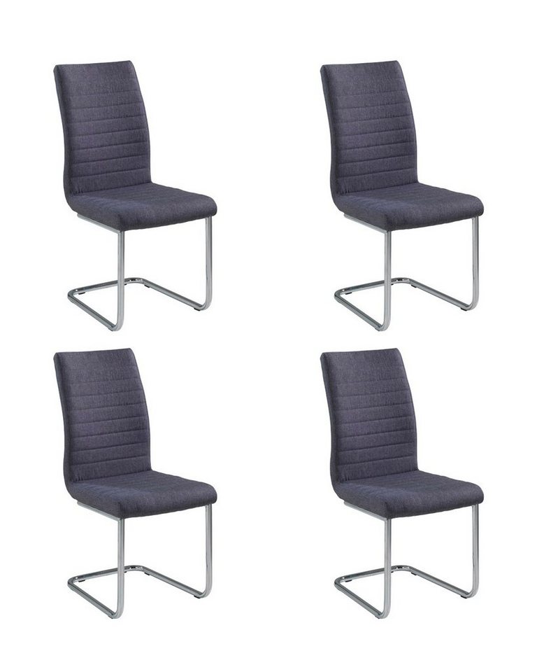 Home4You Freischwinger Schwingstuhl 4er Set, Dunkelgrau, Webstoff, Metall, mit Quersteppung von Home4You