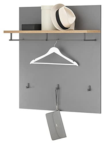 Home4You Garderobenpaneel - Artisan Eiche Dekor - Grau - 85 x 95 cm - mit Kleiderstange von Home4You