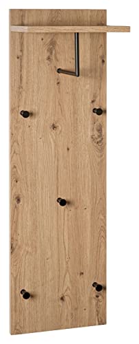 Home4You Garderobenpaneel - Schwarz - Artisan Eiche Dekor - Metall - 30 x 100 cm - mit Kleiderstange von Home4You