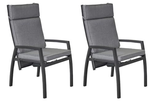 Home4You Gartensessel 2er Set - Anthrazit - Hellgrau - Aluminiumgestell - Textilen - mit Polsterauflage - verstellbar von Home4You