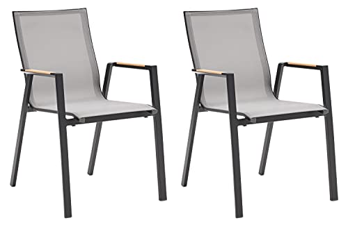 Home4You Gartenstühle 2er Set - Anthrazit - Grau - Aluminiumgestell - Teakholz - stapelbar Home4You Gartenstühle 2er Set - Anthrazit - Grau - Aluminiumgestell - Teakholz - stapelbar von Home4You