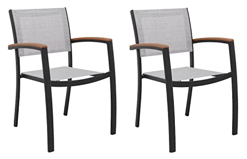 Home4You Gartenstuhl 2er Set stapelbar - Aluminium - Textilenbespannung - Eukalyptusholz - Braun - Grau - Schwarz - Essstuhl Balkonstuhl Mittellehner Stapelstuhl 2er Set - bis max. 100 kg Home4You Gartenstuhl 2er Set stapelbar - Aluminium - Textilenbespannung - Eukalyptusholz - Braun - Grau - Schwarz - Essstuhl Balkonstuhl Mittellehner Stapelstuhl 2er Set - bis max. 100 kg von Home4You