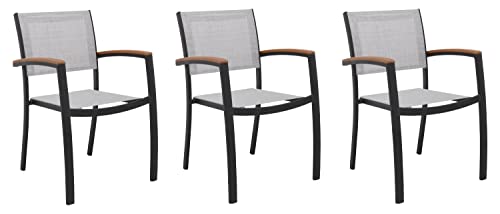Home4You Gartenstuhl 3er Set stapelbar - Aluminium - Textilenbespannung - Eukalyptusholz - Braun - Grau - Schwarz - Essstuhl Balkonstuhl Mittellehner Stapelstuhl 2er Set - bis max. 100 kg Home4You Gartenstuhl 3er Set stapelbar - Aluminium - Textilenbespannung - Eukalyptusholz - Braun - Grau - Schwarz - Essstuhl Balkonstuhl Mittellehner Stapelstuhl 2er Set - bis max. 100 kg von Home4You