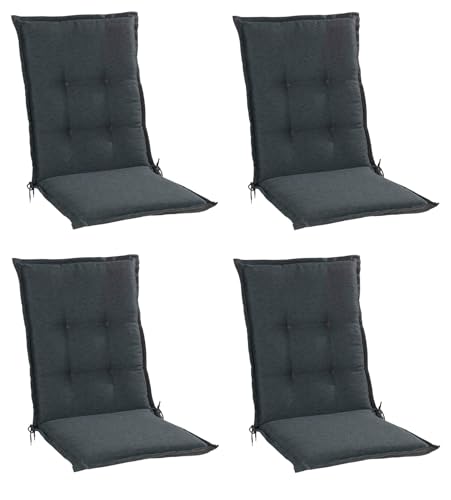 Home4You Gartenstuhlauflagen Mittellehner 4er Set - 110 x 50 cm - Dunkelgrau - Polyester - Sesselauflage Sitzpolster Stuhlauflage von Home4You
