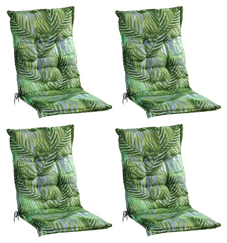 Home4You Gartenstuhlauflagen Mittellehner 4er Set - 110 x 50 cm - Grün - Baumwolle - Polyester - Palmenmuster - Sesselauflage Sitzpolster Stuhlauflage von Home4You