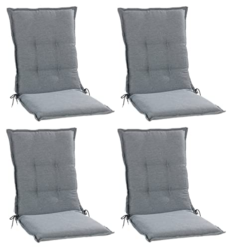 Home4You Gartenstuhlauflagen Mittellehner 4er Set - 110 x 50 cm - Hellgrau - Polyester - Sesselauflage Sitzpolster Stuhlauflage von Home4You