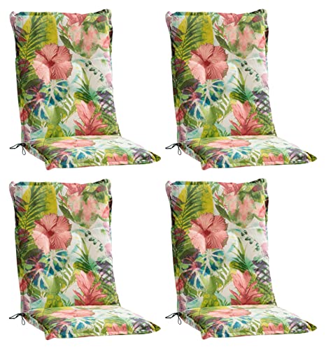 Home4You Gartenstuhlauflagen Mittellehner 4er Set - 110 x 50 cm - Mehrfarbig - Baumwolle - Polyester - Blumenmuster - Sesselauflage Sitzpolster Stuhlauflage von Home4You