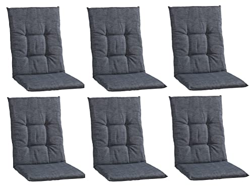 Home4You Gartenstuhlauflagen Mittellehner 6er Set - 108 x 48 cm - Dunkelgrau - Baumwolle - Polyester - Sesselauflage Sitzpolster Stuhlauflage von Home4You