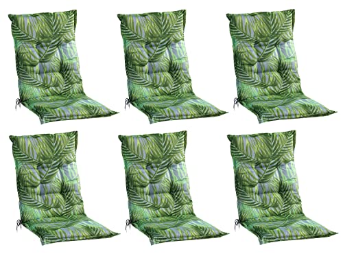 Home4You Gartenstuhlauflagen Mittellehner 6er Set - 110 x 50 cm - Grün - Baumwolle - Polyester - Palmenmuster - Sesselauflage Sitzpolster Stuhlauflage von Home4You