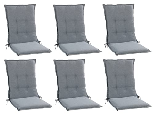Home4You Gartenstuhlauflagen Mittellehner 6er Set - 110 x 50 cm - Hellgrau - Polyester - Sesselauflage Sitzpolster Stuhlauflage von Home4You