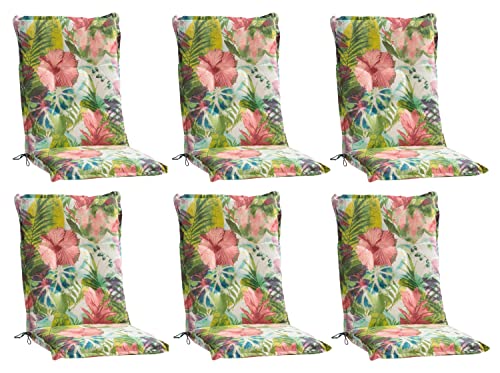 Home4You Gartenstuhlauflagen Mittellehner 6er Set - 110 x 50 cm - Mehrfarbig - Baumwolle - Polyester - Blumenmuster - Sesselauflage Sitzpolster Stuhlauflage von Home4You