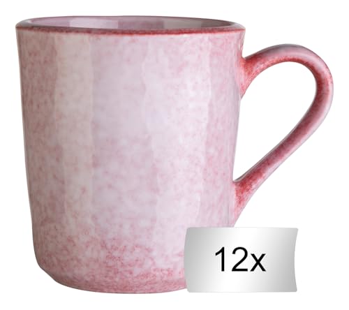 Home4You Kaffeetassen 12er Set - Steingut - Rosa - 355 ml - Kaffeebecher Teetassen von Home4You