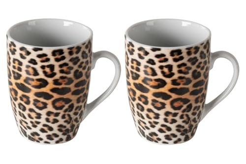 Home4You Kaffeetassen 2er Set - Braun - Schwarz - Porzellan - Leopardenmuster von Home4You