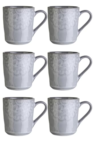 Home4You Kaffeetassen 6er Set - Steingut - Grau - 355 ml - glasiert - mit floraler Prägung - Kaffeebecher Teetassen von Home4You