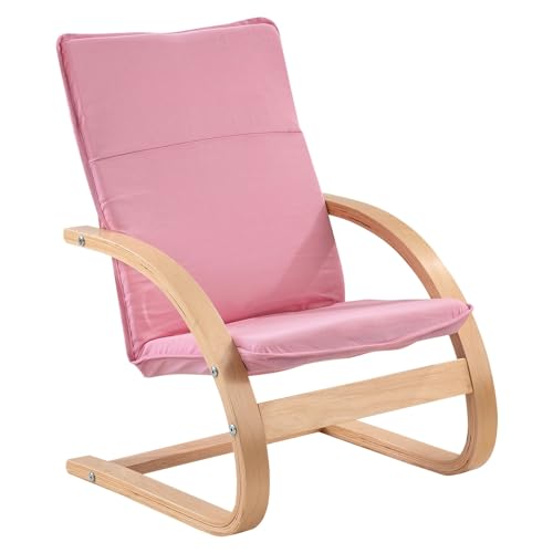 Home4You Kindersessel Kinderstuhl Freischwinger | Pink | Holz | Baumwolle | Sitzhöhe 28 cm von Home4You