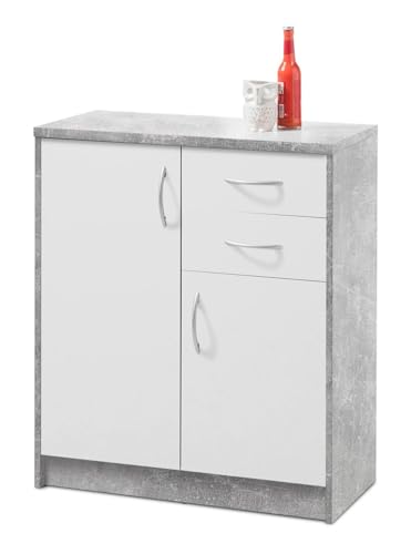 Home4You Kommode Highboard Mehrzweckschrank | Dekor | Betonoptik | Weiß | 2 Türen | 2 Schubladen von Home4You