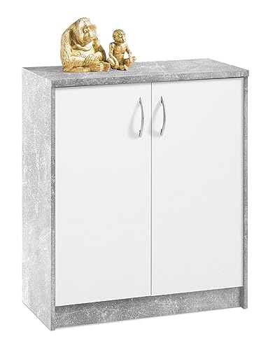Home4You Kommode mit 2 Türen - Betonoptik - Weiß - 74 cm breit - Sideboard Mehrzweckschrank von Home4You