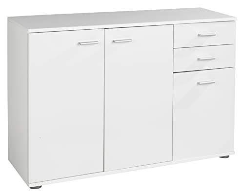 Home4You Kommode mit 3 Türen und 2 Schubladen - Weiß matt - 106 cm breit - Sideboard Mehrzweckschrank von Home4You