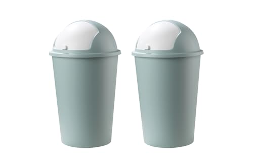 Home4You Mülleimer mit Schiebedeckel - 2er Set - 50 Liter Fassungsvermögen - Kunststoff - Pastellgrün - Weiß - Abfalleimer Kosmetikeimer Badezimmereimer von Home4You