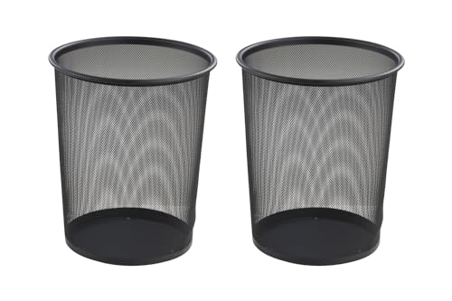 Home4You Papierkörbe 2er Set - Metallgeflecht - Schwarz - Ø 29,5 cm - 20 Liter - Papiereimer Büroeimer von Home4You