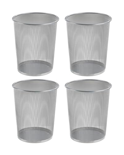 Home4You Papierkörbe 4er Set - Metallgeflecht - Silbergrau - Ø 29,5 cm - 20 Liter - Papiereimer Büroeimer von Home4You