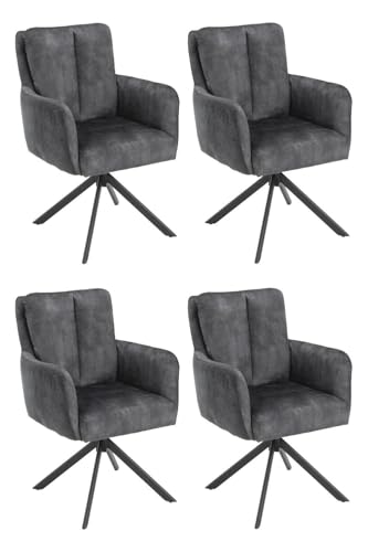 Home4You Polsterstühle - Anthrazit - Schwarz - Stoffbezug - Metallgestell - 180 Grad drehbar - 4er Set von Home4You