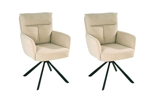Home4You Esszimmerstuhl 2er Set - 180 Grad drehbar - Beige - Schwarz - Cordbezug - Metallgestell - Küchenstuhl Wohnzimmerstuhl Drehstuhl Polsterstuhl von Home4You
