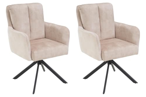 Home4You Polsterstühle - Beige - Schwarz - Stoffbezug - Metallgestell - 180 Grad drehbar - 2er Set von Home4You