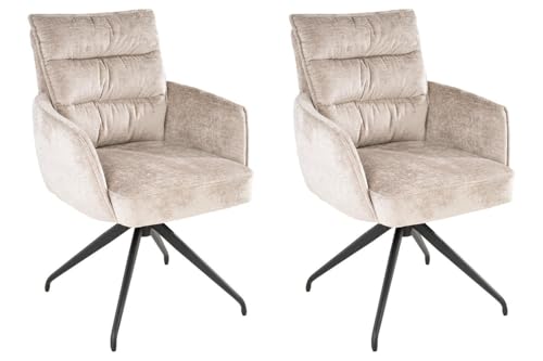Home4You Polsterstühle - Beige - Schwarz - Webstoff - Metallgestell - 360 Grad drehbar - 2er Set von Home4You