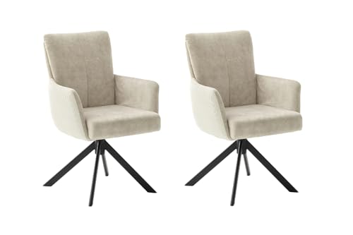 Home4You Polsterstühle - Creme - Schwarz - Cord - Velours - Metallgestell - 360 Grad drehbar - 2er Set von Home4You