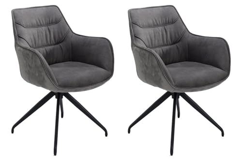 Home4You Polsterstühle - Grau - Schwarz - Cord - Mikrofaser - Metallgestell - 360 Grad drehbar - 2er Set von Home4You