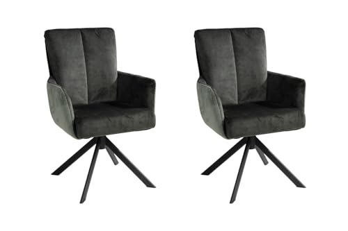 Home4You Polsterstühle - Olivgrün - Schwarz - Cord - Velours - Metallgestell - 360 Grad drehbar - 2er Set von Home4You