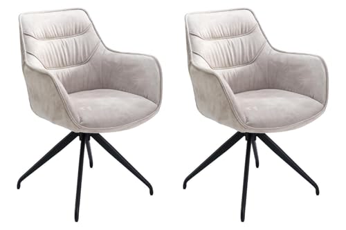 Home4You Polsterstühle - Taupe - Schwarz - Cord - Mikrofaser - Metallgestell - 360 Grad drehbar - 2er Set von Home4You