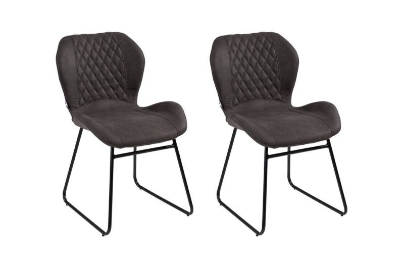 Home4You Polsterstuhl, 2er Set, Anthrazit, schwarzes Kufengestell, Mikrofaserbezug mit Rautensteppung von Home4You