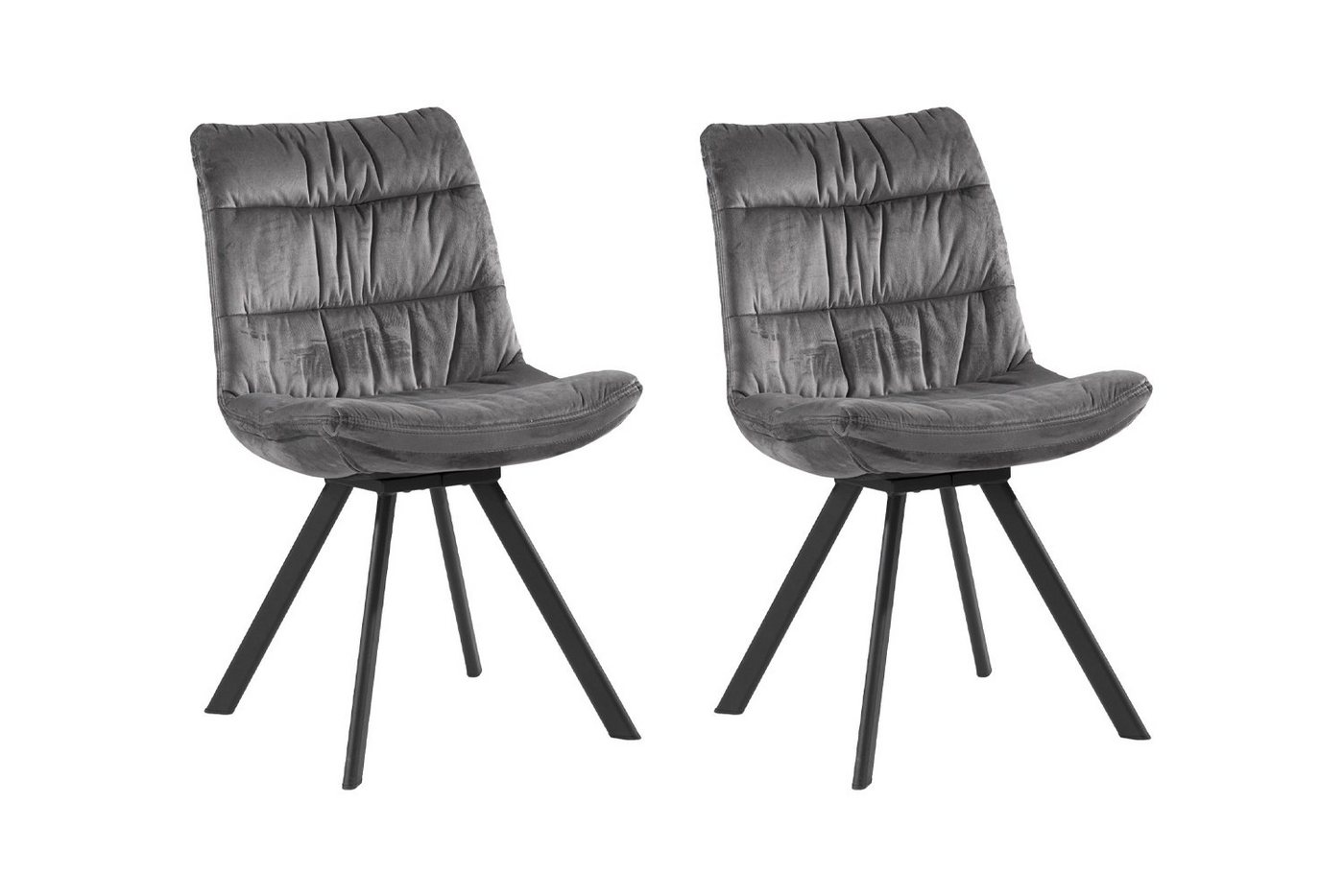 Home4You Polsterstuhl, 2er Set, Grau, Samt, Metallgestell, mit Falten-Steppung von Home4You
