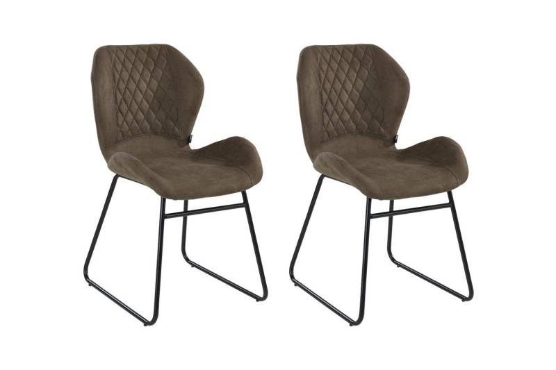 Home4You Polsterstuhl, 2er Set, Khakifarben, Mikrofaserbezug mit Rautensteppung von Home4You