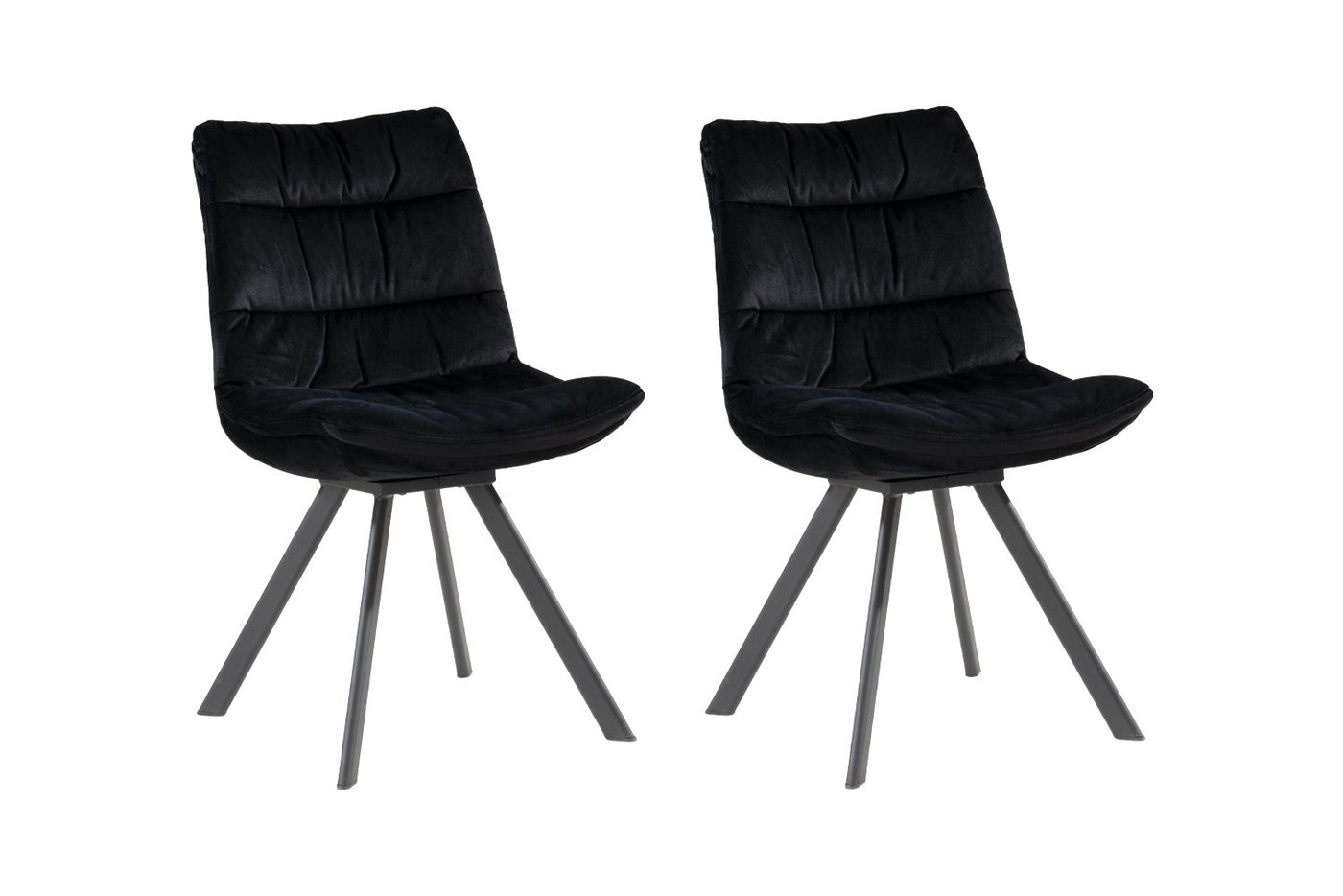 Home4You Polsterstuhl, 2er Set, Schwarz, Samt, Metallgestell, mit Falten-Steppung von Home4You