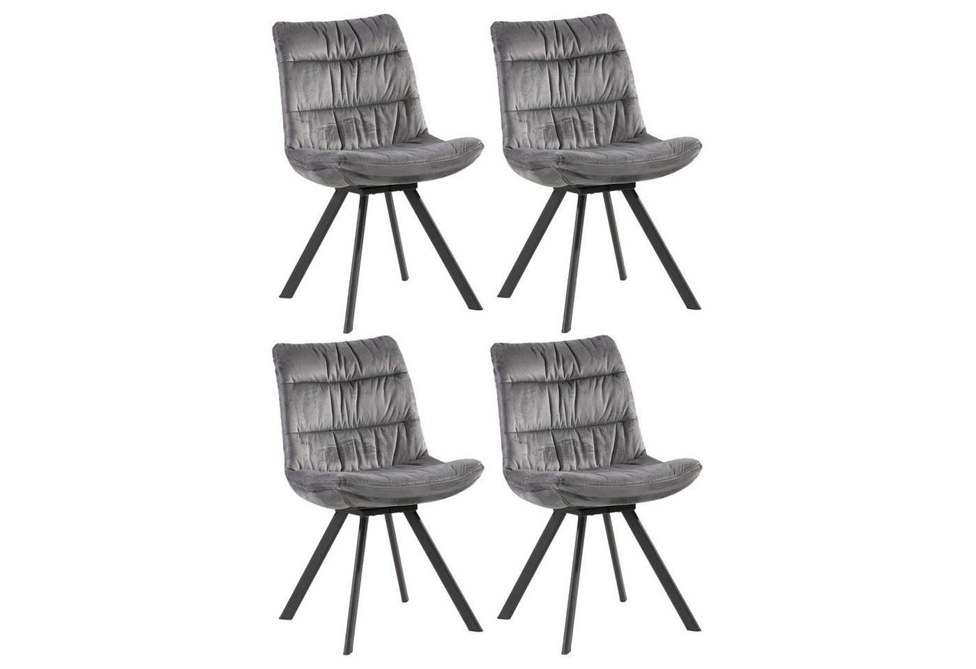 Home4You Polsterstuhl, 4er Set, Grau, Samt, Metallgestell, mit Falten-Steppung von Home4You