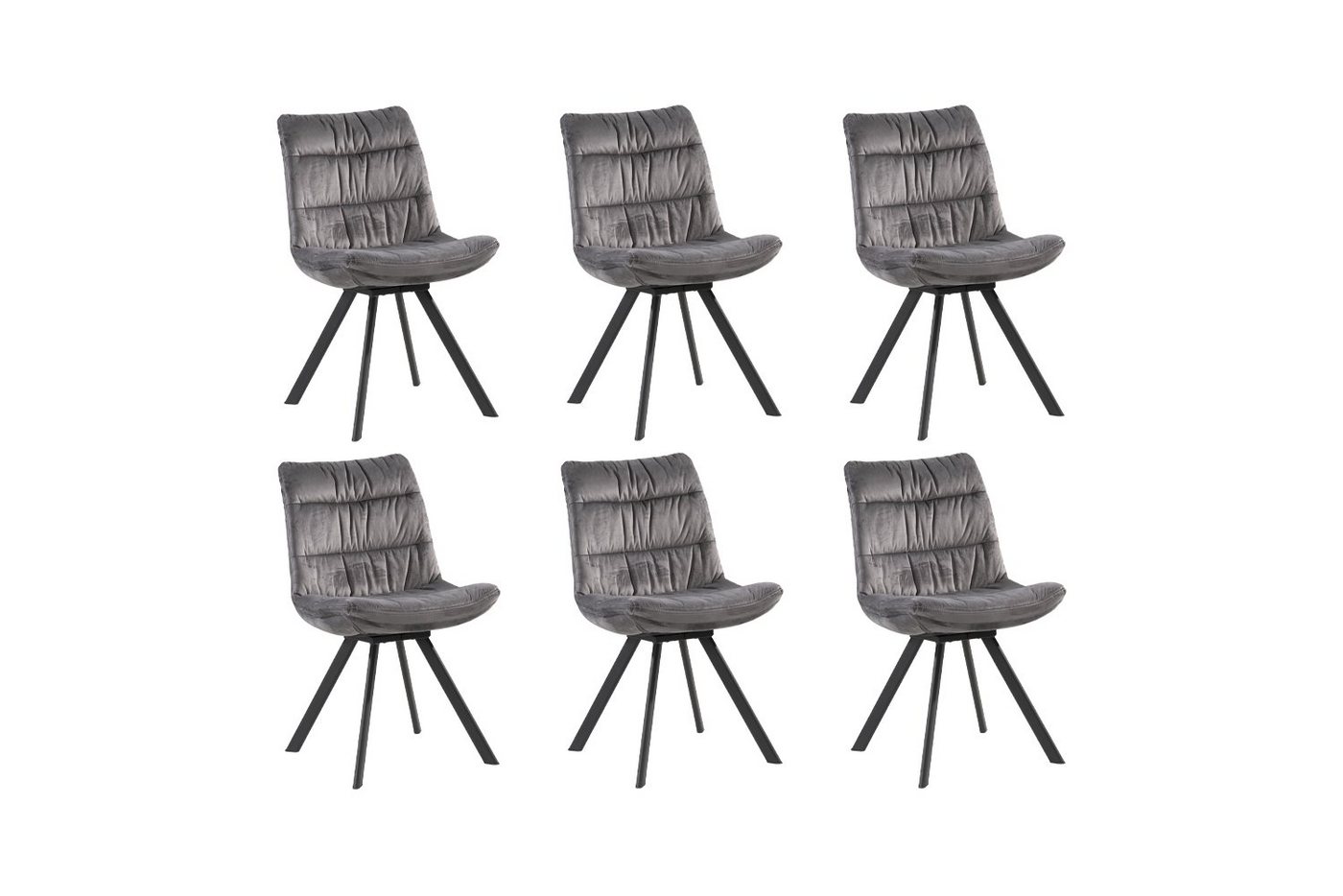 Home4You Polsterstuhl, 6er Set, Grau, Samt, Metallgestell, mit Falten-Steppung von Home4You