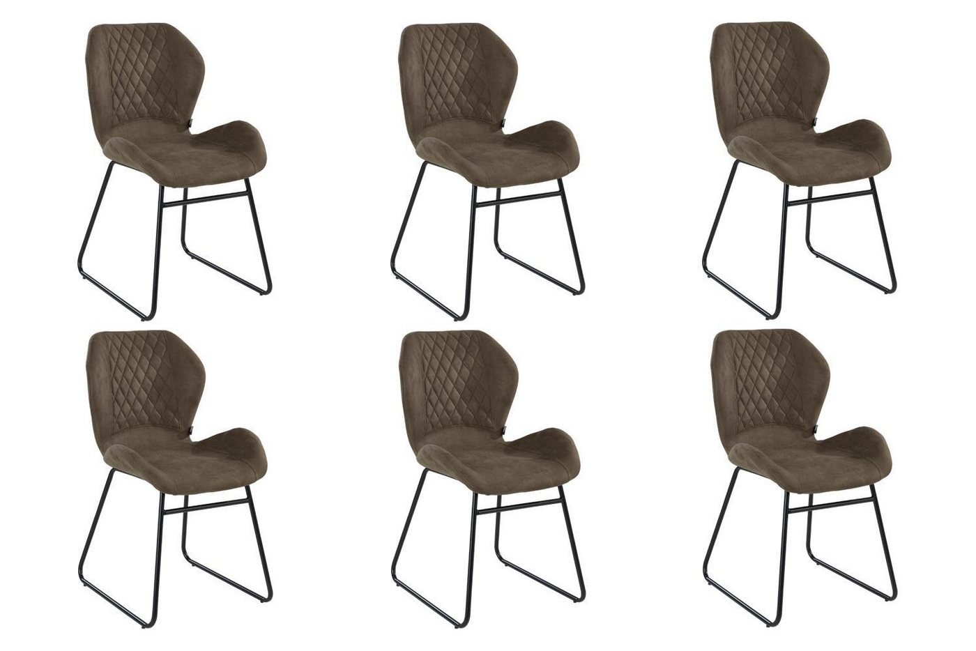 Home4You Polsterstuhl, 6er Set, Khakifarben, Schwarz matt, Metall, Mikrofaserbezug mit Rautensteppung von Home4You
