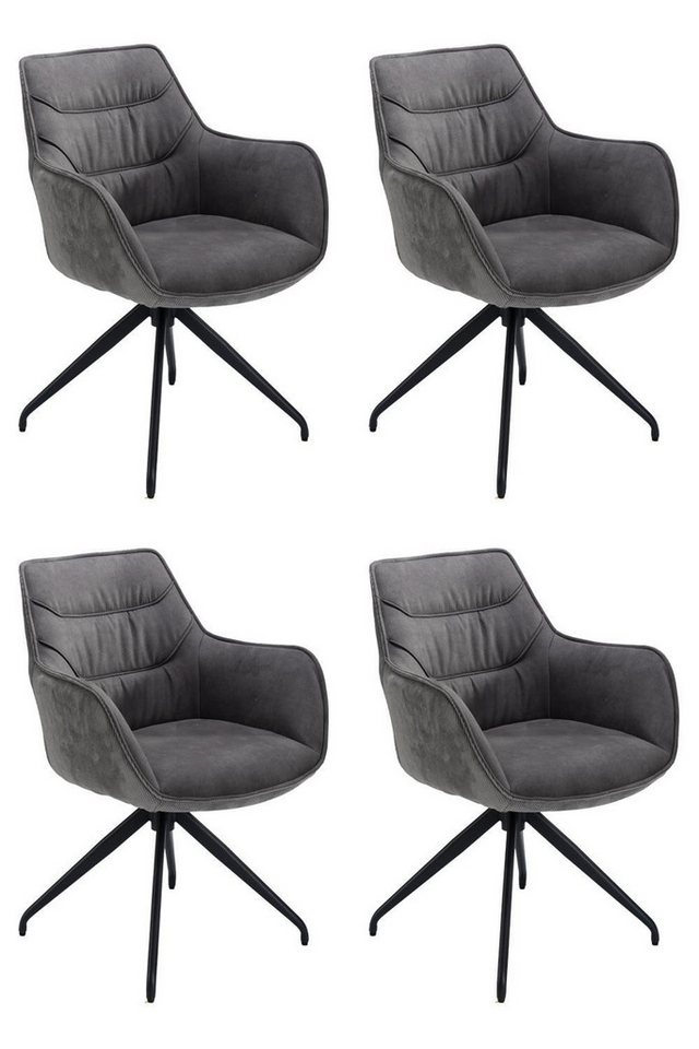 Home4You Polsterstuhl, Grau, Schwarz, Cord, Mikrofaser, (Set, 4 St), 360 Grad drehbar von Home4You