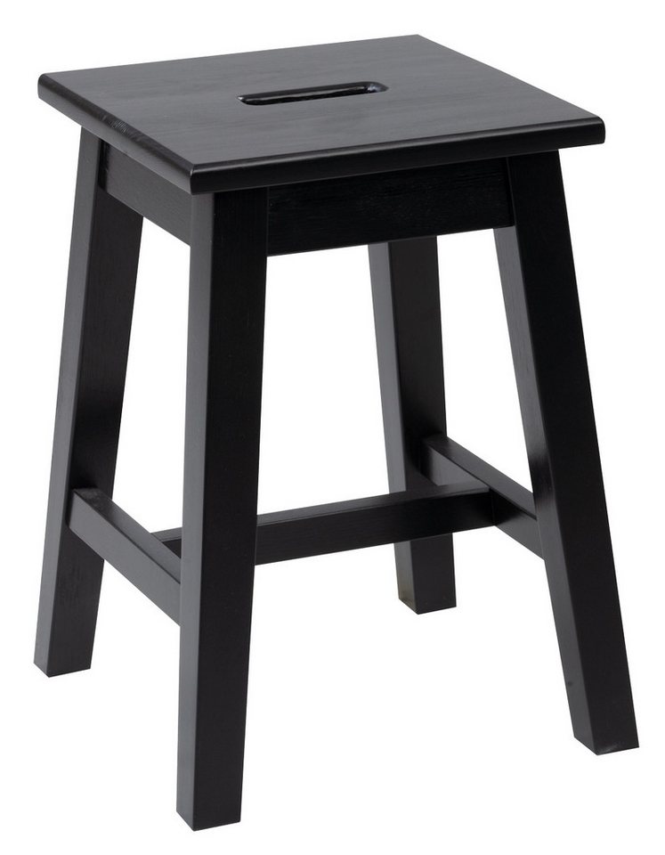 Home4You Sitzhocker, Schwarz, Lackiert, Kiefernholz massiv, mit Mittelstrebe, B 33 x H 45 x T 33 cm von Home4You