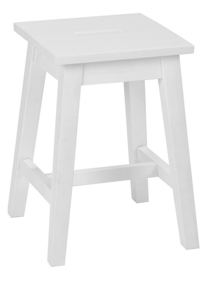 Home4You Sitzhocker, Weiß, Lackiert, Kiefernholz massiv, mit Mittelstrebe, B 33 x H 45 x T 33 cm von Home4You