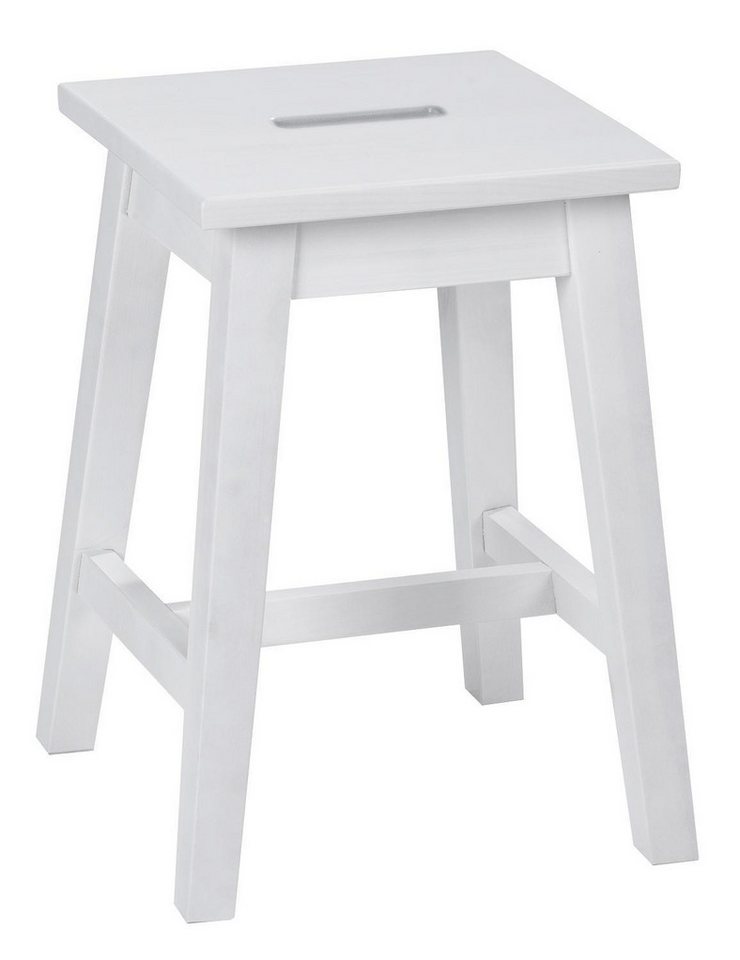 Home4You Sitzhocker, Weiß, Lackiert, Kiefernholz massiv, mit Mittelstrebe, B 33 x H 45 x T 33 cm von Home4You