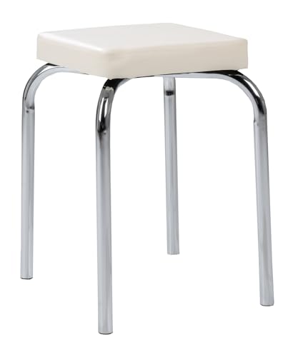 Home4You Sitzhocker - Stapelbar - Belastbar bis 90 kg - 36x47x36 cm - Weiß - Chromfarben - Metall - Kunstleder - Metallhocker Stapelhocker Küchenhocker von Home4You