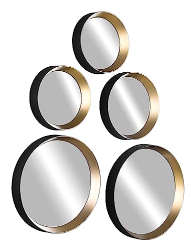 Home4You Spiegel-Set 5-teilig - Schwarz - Goldgelb - Metall von Home4You